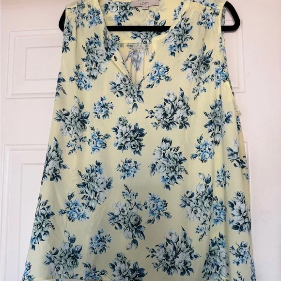 LOFT Sleeveless Floral Blouse - Soft Yellow and Blue - Picture 1 of 4